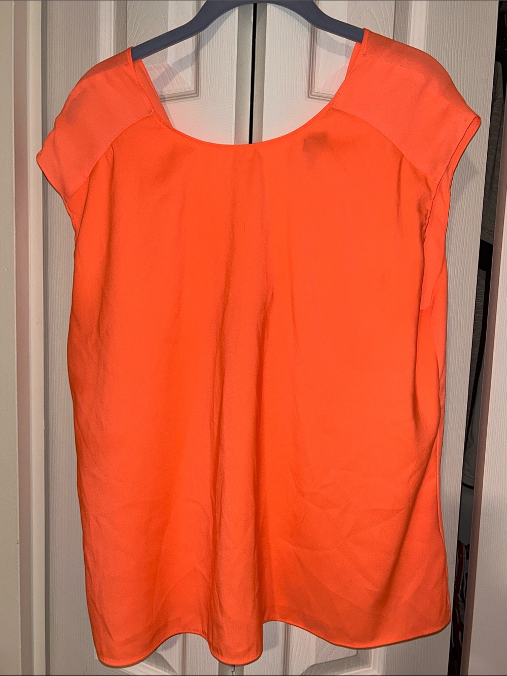 Express Neon Coral Scoop Neck Open Back Blouse Large